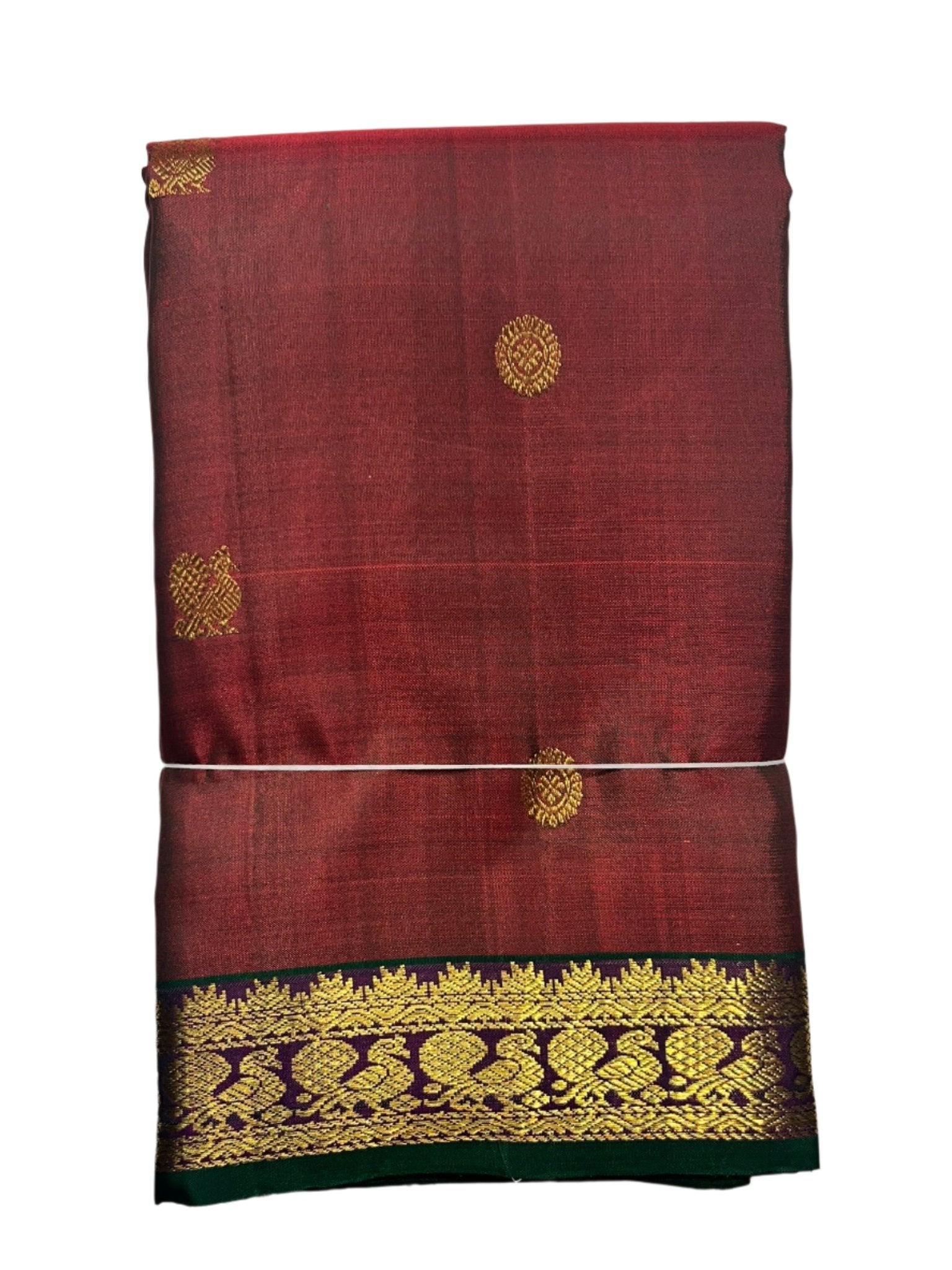 Cherry Red Kanjivaram Saree with Dark Green Border