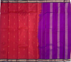 Cherry Red Kanjivaram Saree with Purple Pallu