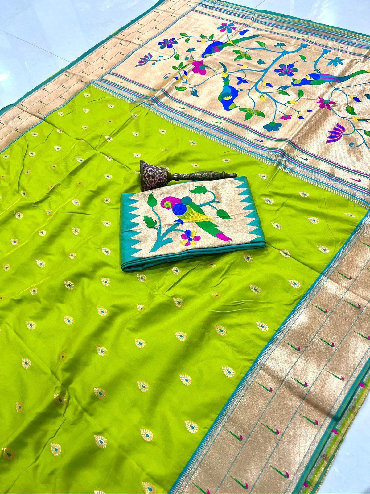 Citrine Semi Silk Saree with Gold Zari Floral Pallu