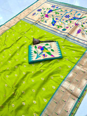 Citrine Semi Silk Saree with Gold Zari Floral Pallu