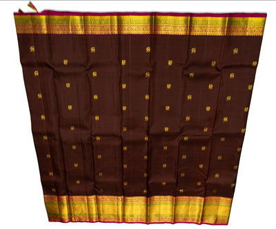 Coffee Brown Kanjivaram Saree with Green & Paprika Border