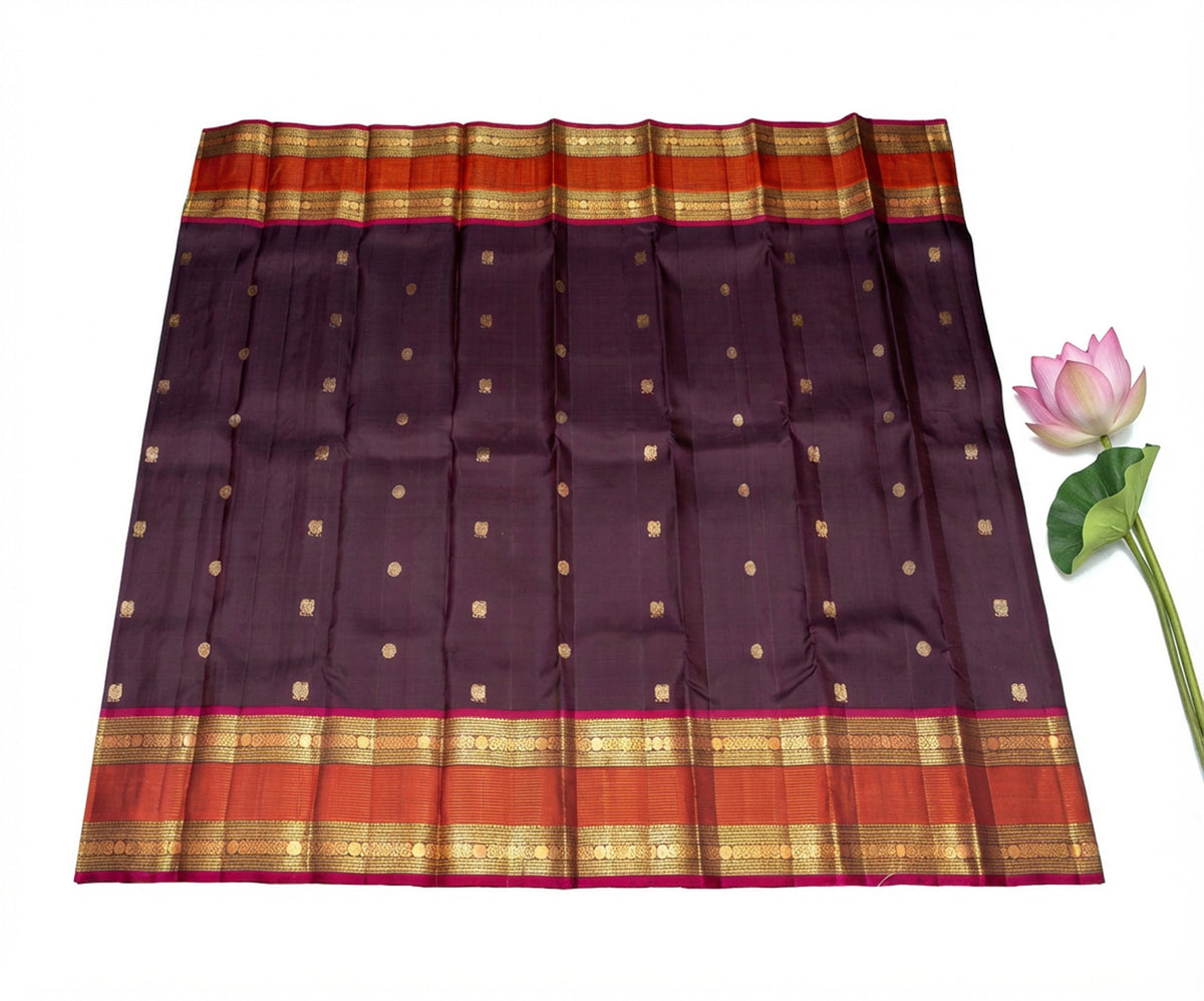 Coffee Brown Kanjivaram Saree with Rusty Oange Pallu and Border