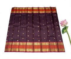 Coffee Brown Kanjivaram Saree with Rusty Oange Pallu and Border