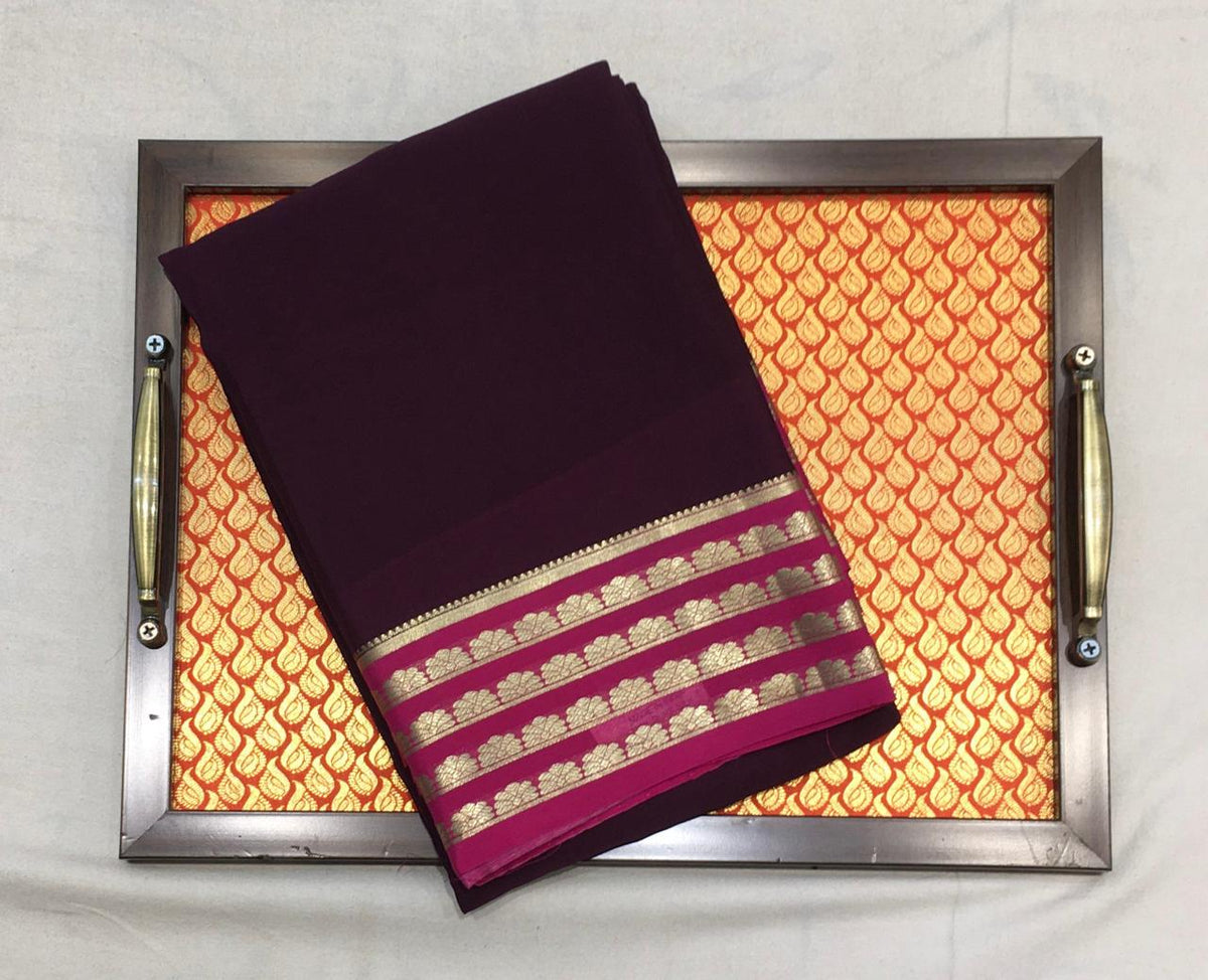 Coffee Brown Mysore Silk Saree With Raspberrry Pallu