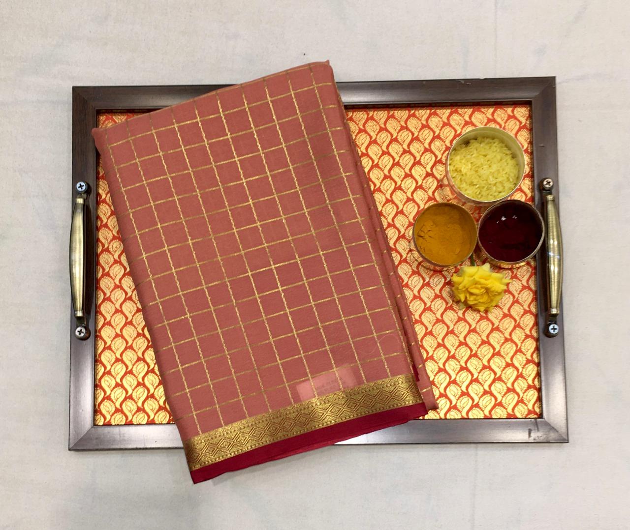 Copper Rust Mysore Silk Saree With Red Pallu