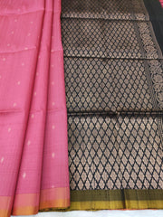 Coral Pink Raw Silk Saree With Black Pallu