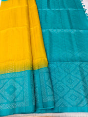 Corn Yellow Soft Silk Saree with Dark Cyan Pallu and Border