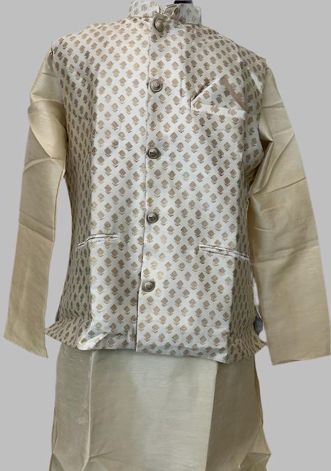 Cream Men's Kurta with brocade jacket