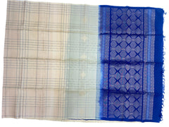 Cream Soft Silk Saree With Dark Blue Pallu