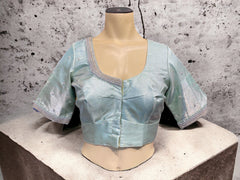 Silver Aari silk blouse, Ready-made , Aari work