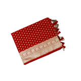 Cherry Red Banaras Georgette Saree with Zari Border - MIRASILKS Cherry Red Banaras Georgette Saree with Zari Border 
