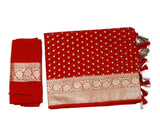Cherry Red Banaras Georgette Saree with Zari Border - MIRASILKS Cherry Red Banaras Georgette Saree with Zari Border 