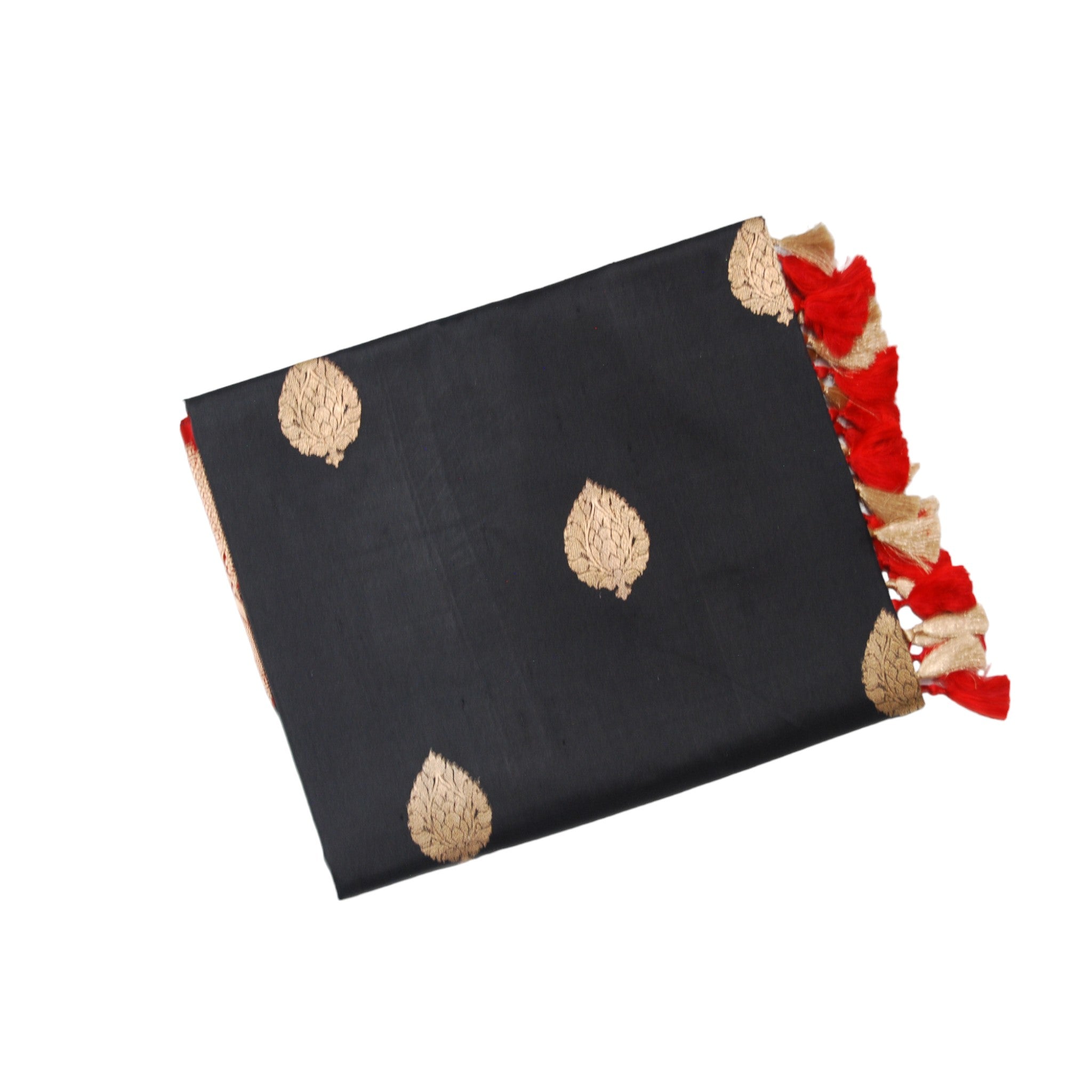 Coal Black Banaras Katan Silk Saree With Red Border