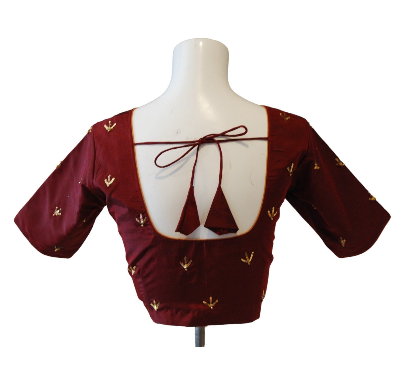 Burgundy Designer Blouse with Gold Sequins Embroidery