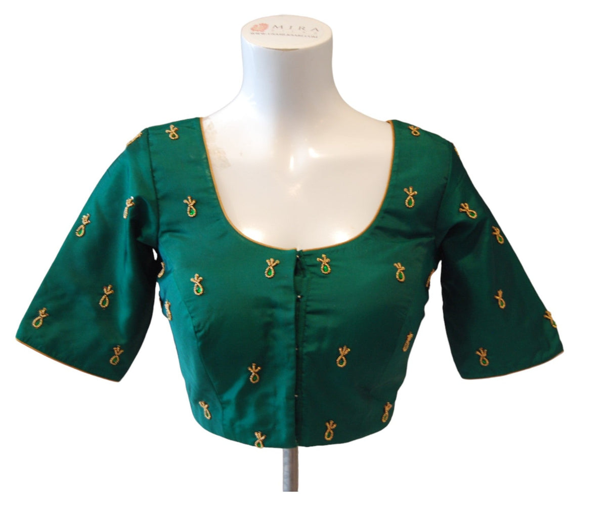 Green Designer Blouse with Gold Sequins Embroidery