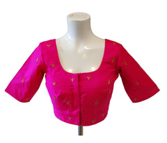 Hot Pink Blouse with Gold Sequins Embroidery