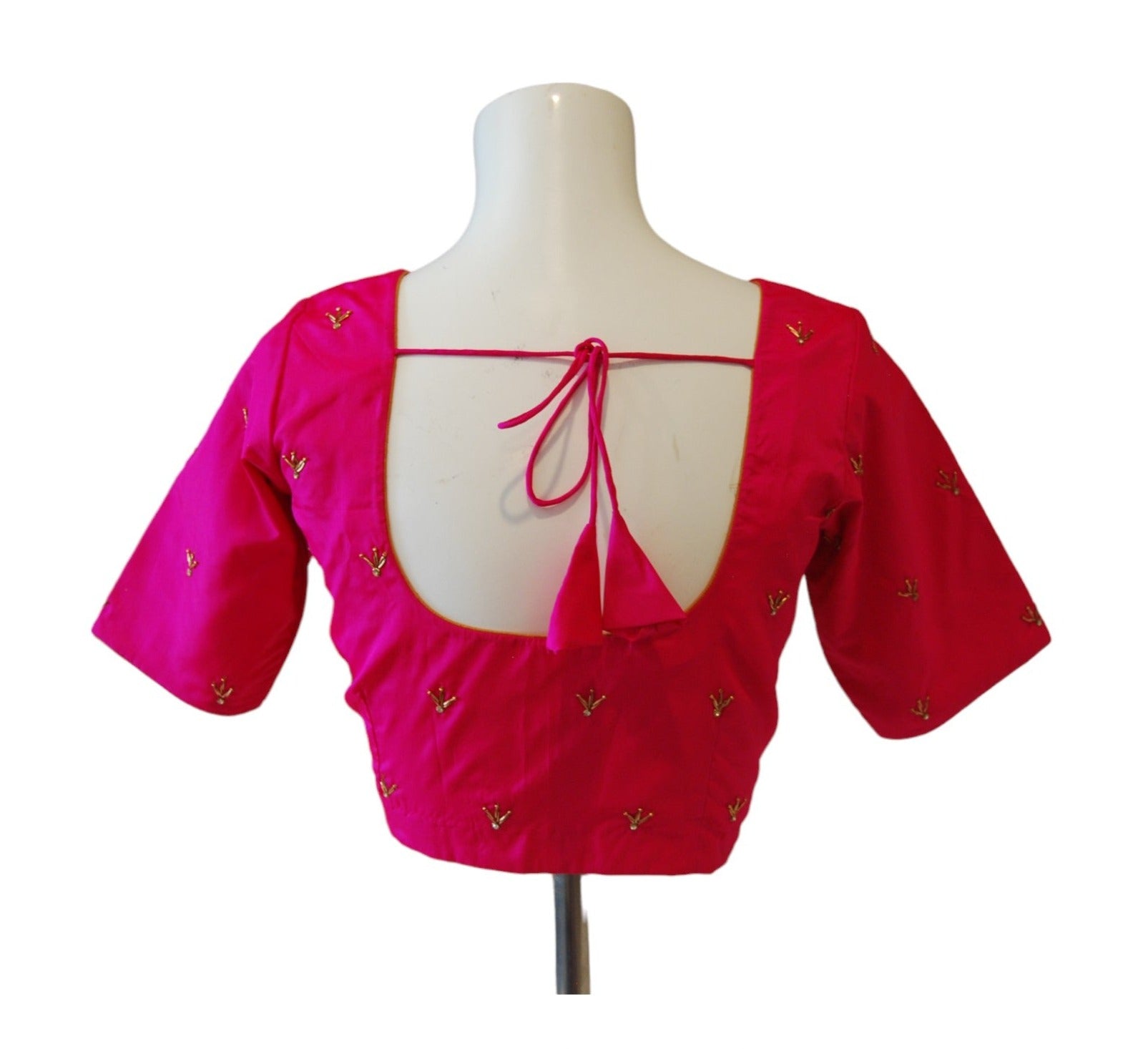 Hot Pink Blouse with Gold Sequins Embroidery