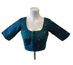 Peacock Blue Blouse with Gold Sequins Embroidery