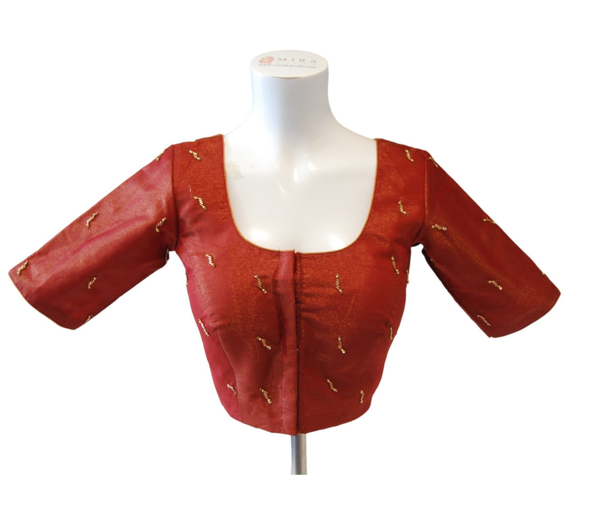 Copper Red Blouse with Gold Embroidery