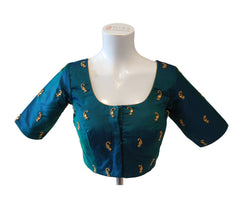 Peacock Blue Blouse with Gold Sequins Embroidery