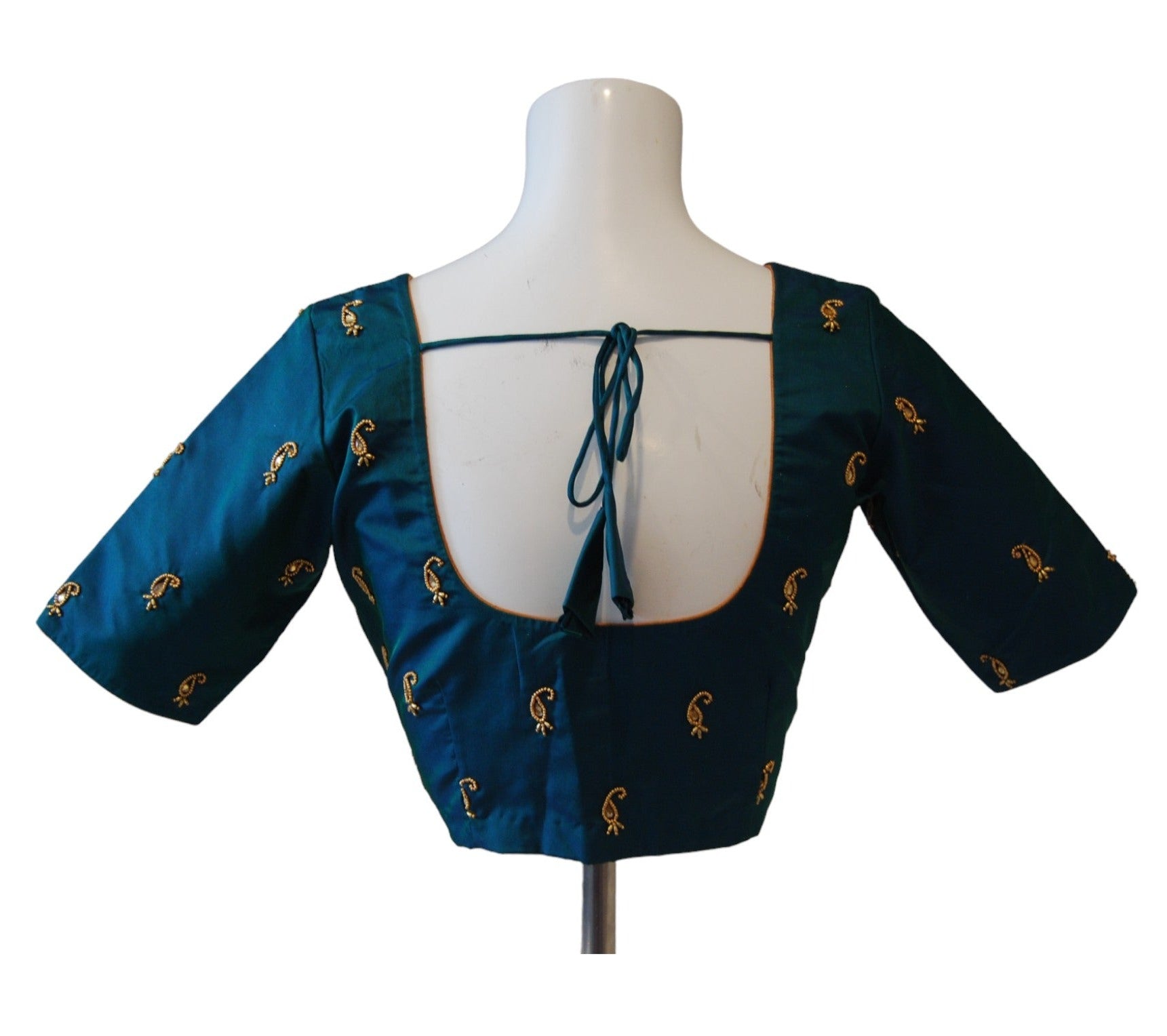 Peacock Blue Blouse with Gold Sequins Embroidery