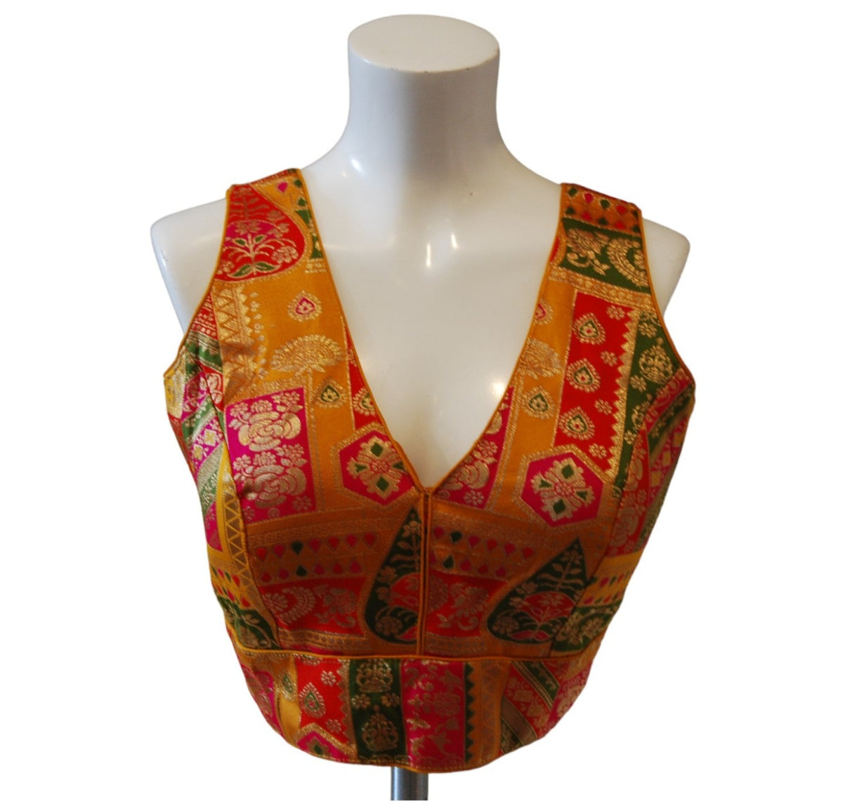 Banarasi Readymade Blouse with Orange, Red Green & Gold Combo