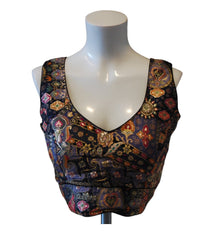 Dark Grey Readymade Blouse with Black, Orange and Gold Patterns