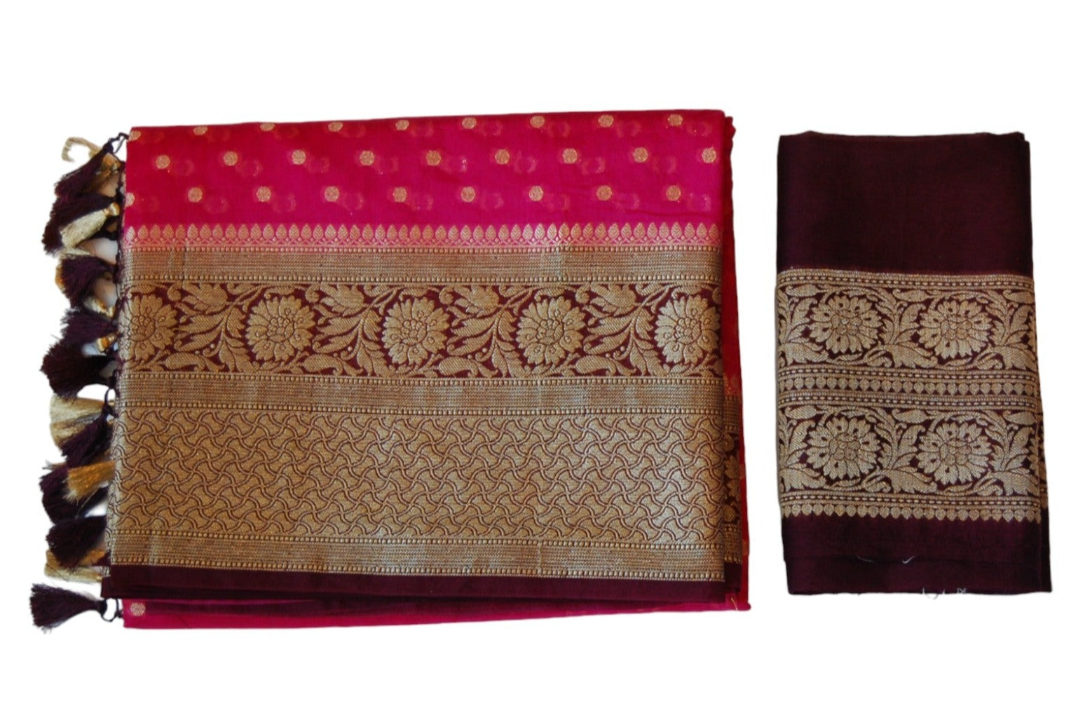 Deep Pink Banaras Saree With Wine Border