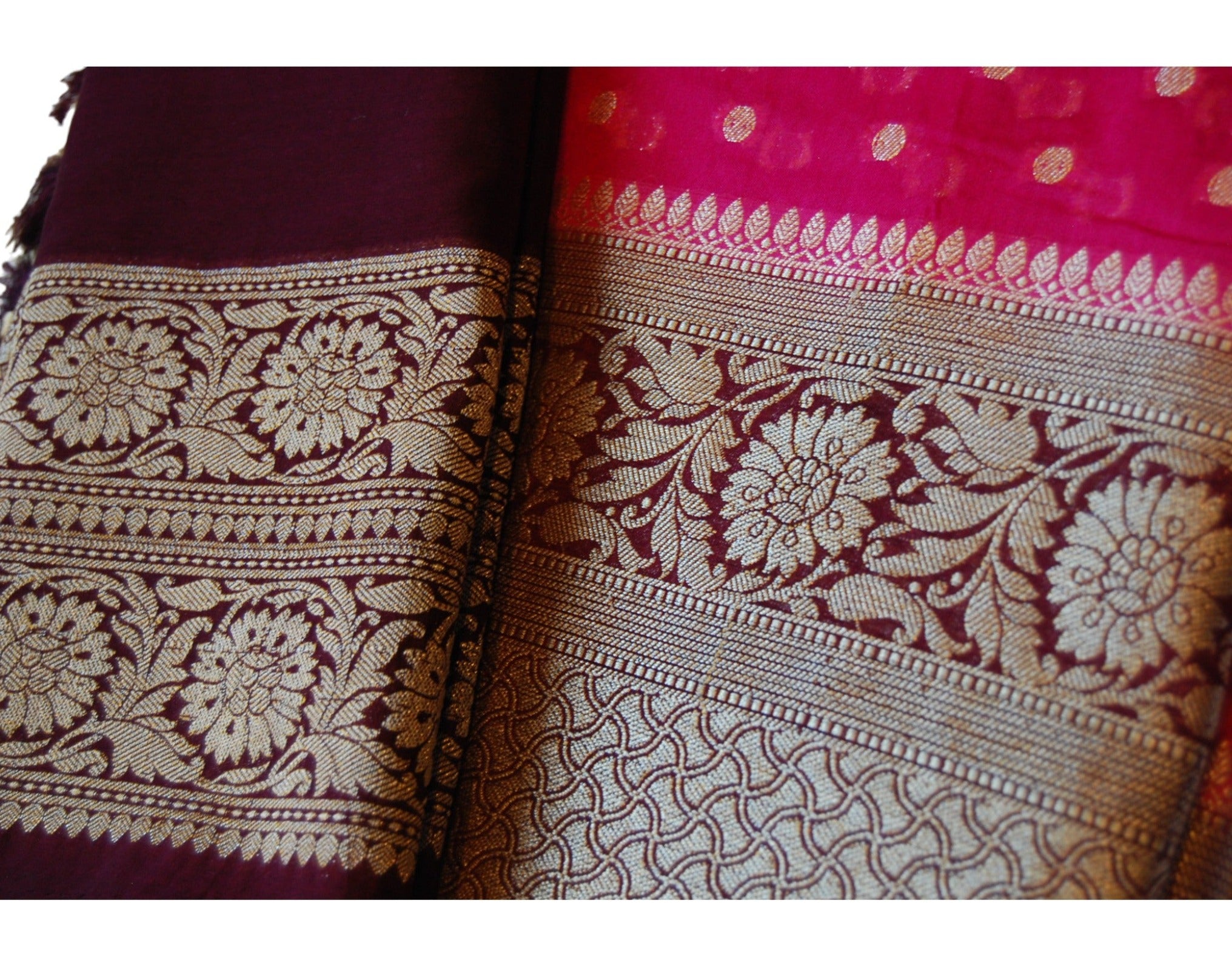 Deep Pink Banaras Saree With Wine Border