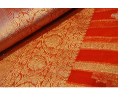 Fiery Orange Banaras Saree With Gold Zari Border