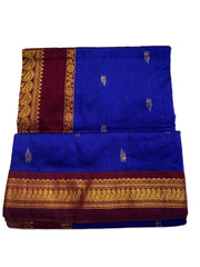 Dark Denim Blue Silk cotton Saree with Maroon Medium Border