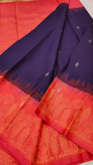 Dark Purple Soft Silk Saree with Sunset Orange Pallu