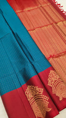 Deep Aqua Soft Silk Saree with Brick Red Pallu