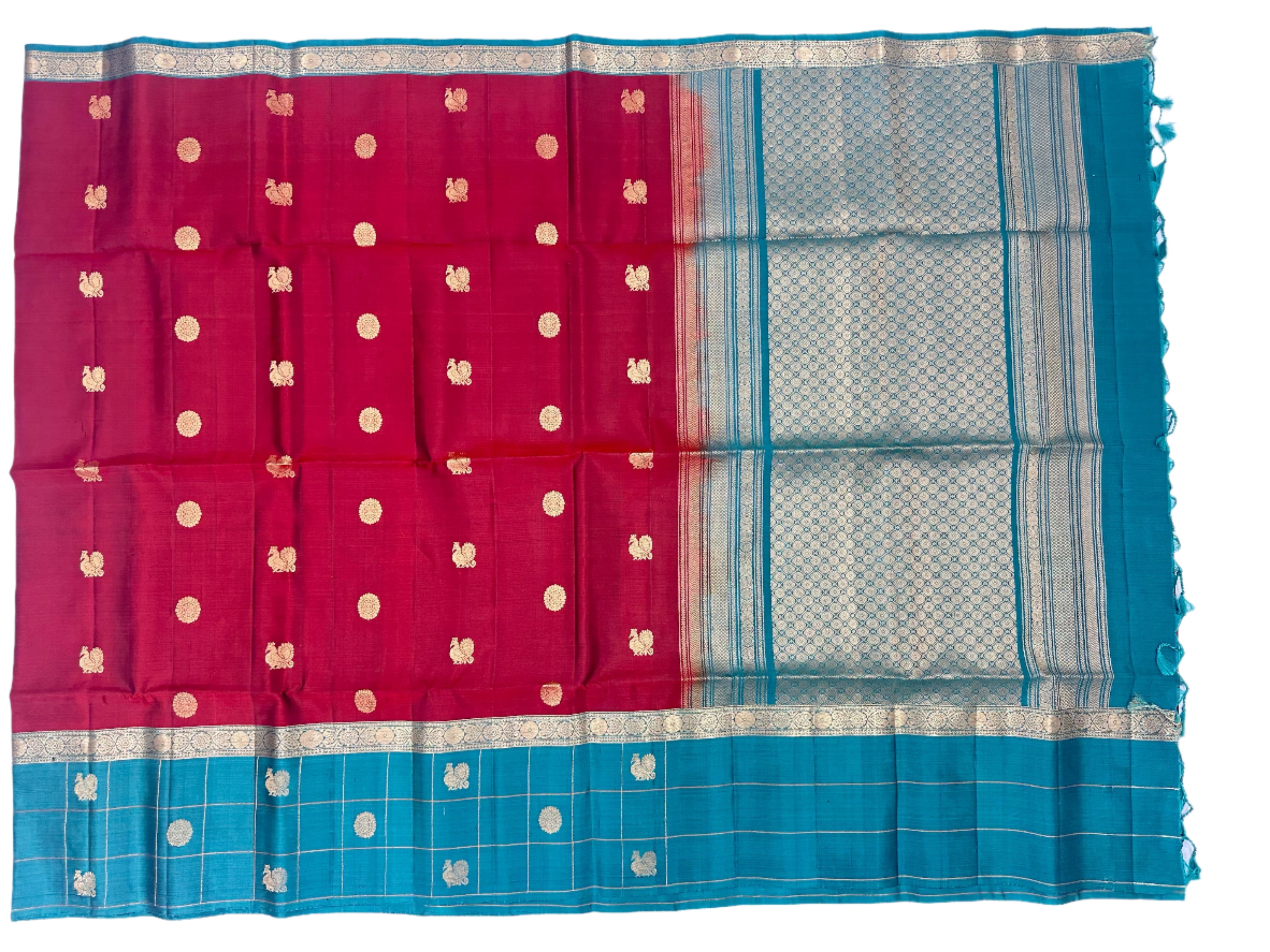 Deep Carmine Soft Silk Saree With Blue Pallu