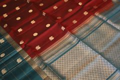 Deep Carmine Soft Silk Saree With Blue Pallu 1