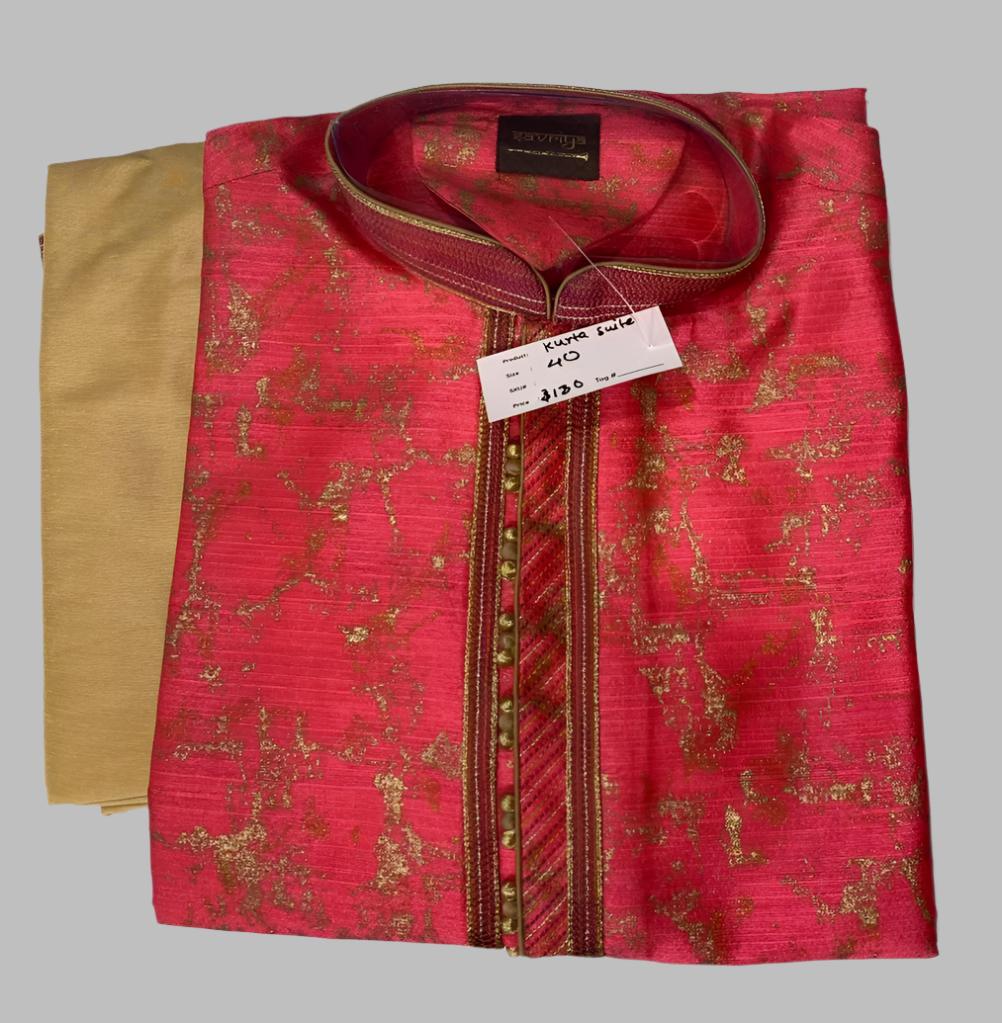 Deep Pink Designer Men's Kurta Set-Size40