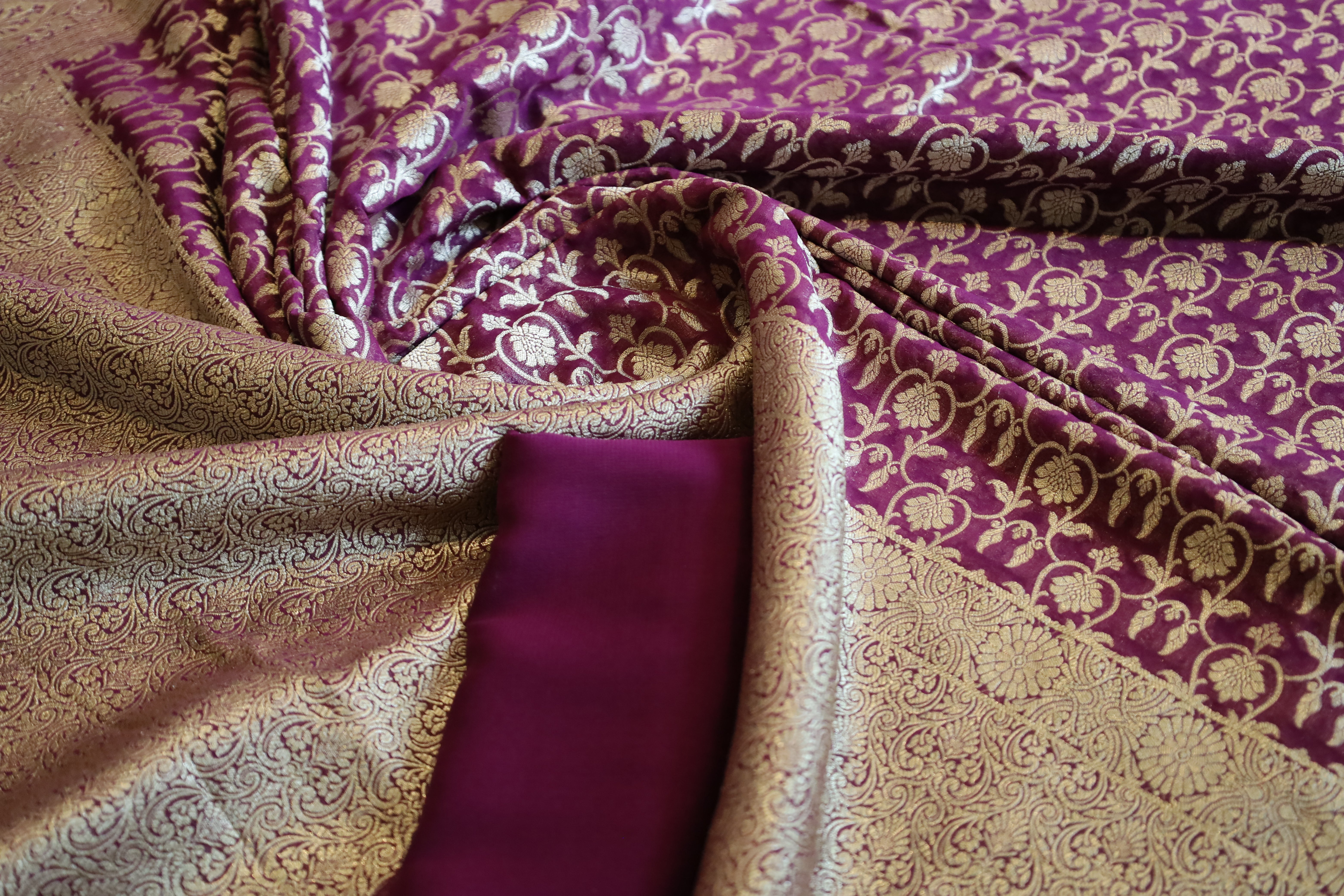 Deep Wine Georgette Bandhini Design Banarasi saree