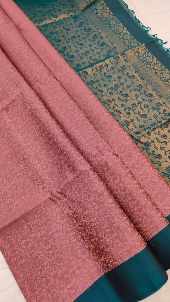 Dusky Rose Soft Silk Saree with Dark Teal Pallu