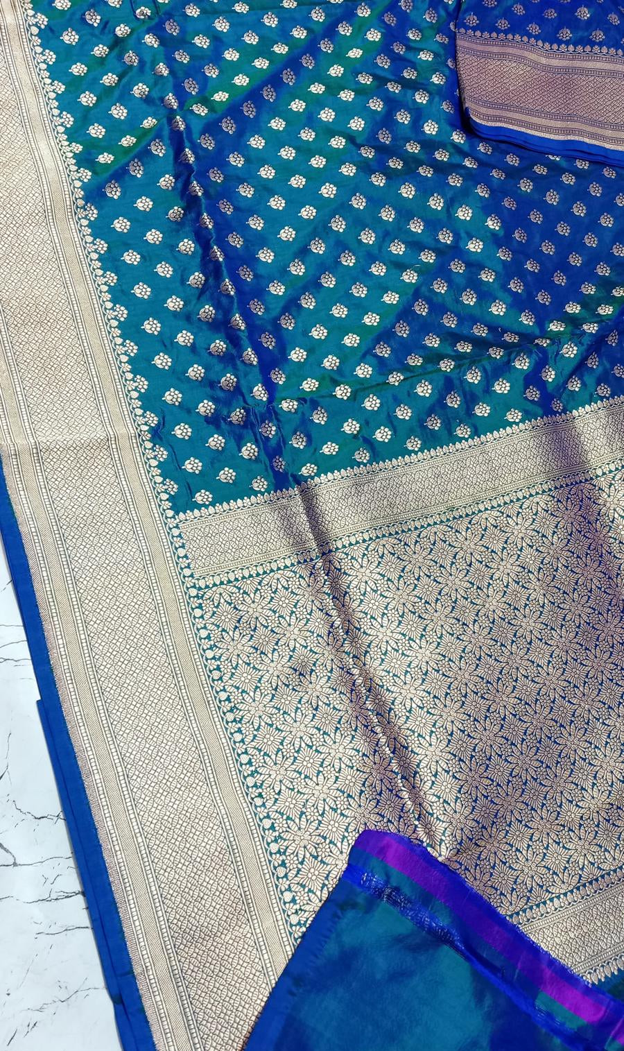 Electric Blue Banara Katan Jaal Saree
