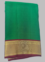 Emerald Green Kanjivaram Cotton Saree with Wine and Gold Border