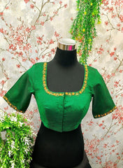 Emerald Green Saree Blouse with Aari Work
