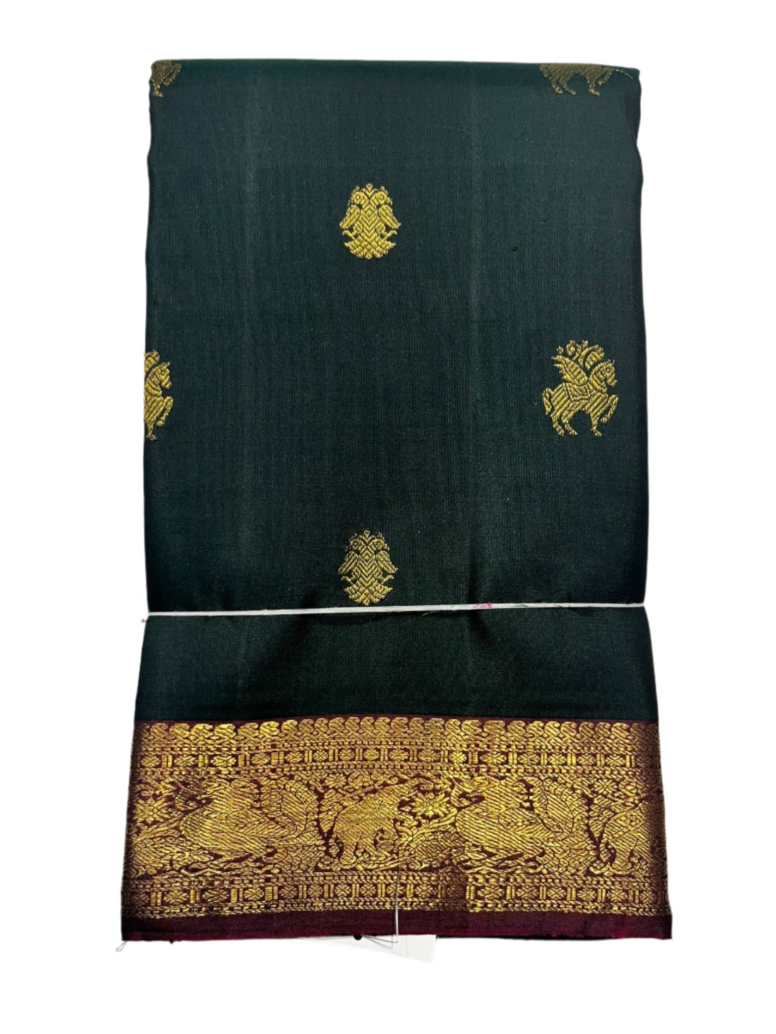 Forest Green Kanjivaram Saree with Maroon Border