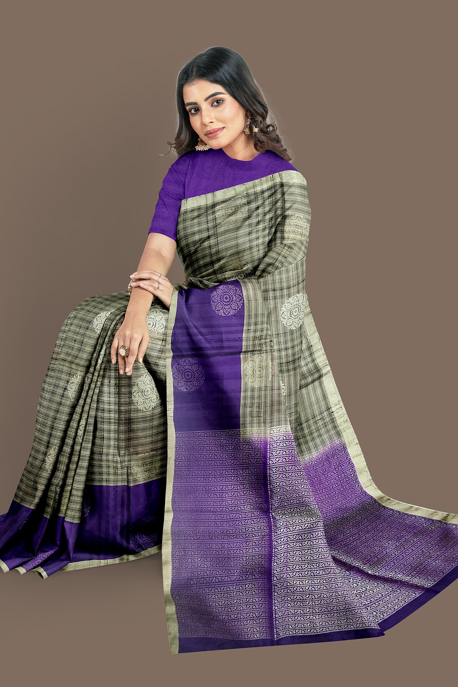 Fossil Gray soft silk saree