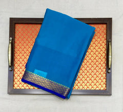 French Blue Mysore Silk Saree With Royal Blue Pallu