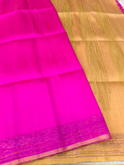 Fuchsia Soft Silk Saree with Harvest Gold Pallu