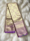 Golden Tissue semi Silk Saree With Kanchi Lavender Border - MIRASILKS Golden Tissue semi Silk Saree With Kanchi Lavender Border 