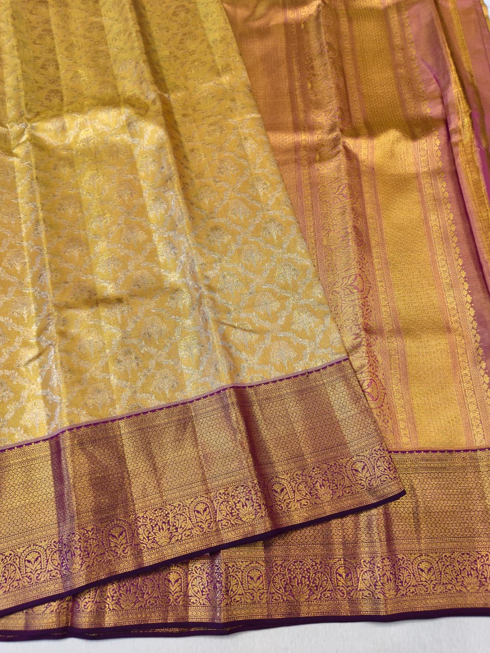 Golden Kanjivaram Bridal Saree with Wine Border