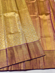 Golden Kanjivaram Bridal Saree with Wine Border