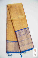 Golden Yellow blue border Kanjivaram Silk Sari