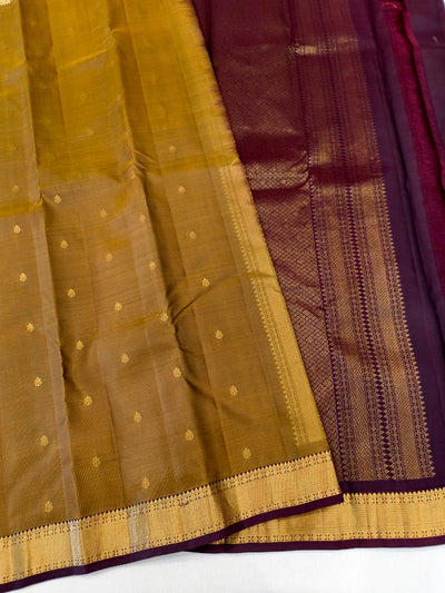 Hazel Kanjivaram Saree with Dark Wine Pallu